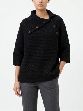 tseSAY by TSE Cashmere Mohair Wool Blend Black Asymmetrical Button Sweater M